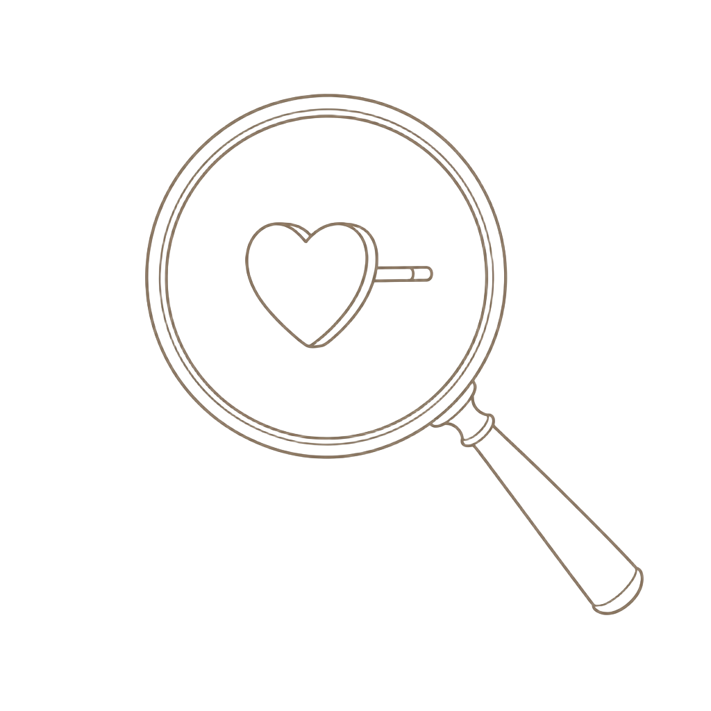 Fine line sketch of a jeweller's loupe over a tiny heart-shaped children's stud earring