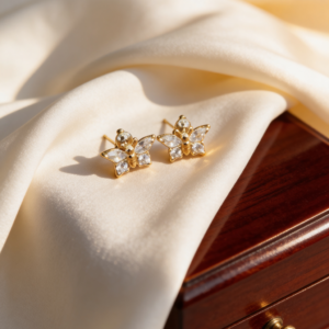 Kids Yellow Gold Plated Zircon Butterfly Earrings with Screw‑Back